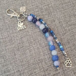 Blue Beaded Bag Charm with Dog Charms